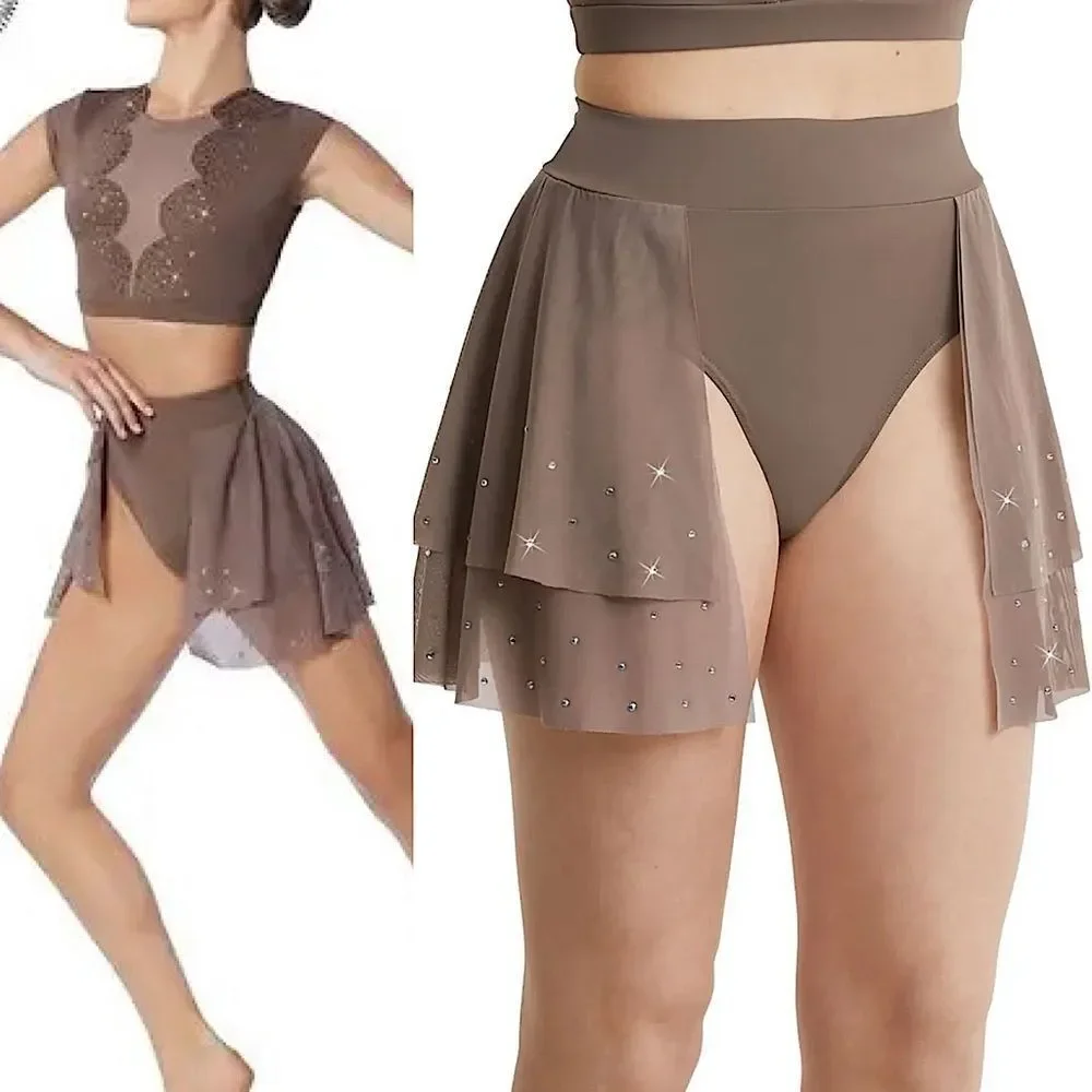 Weissman Ivy Sky Swarovski crystal solo dance taupe 2 piece S10710 S10715 SA MA